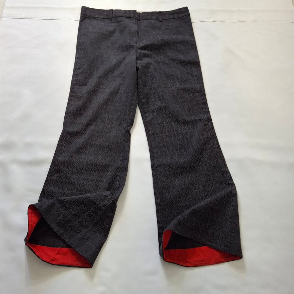 Tahari Faded Black Jaquard Bell Bottom Vintage Pants Sz M Peek A Boo Red Lining